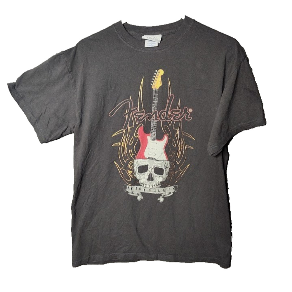 Fender Guitar T-Shirt Skull Flames Graphic Tee Rock Music Band Style Small